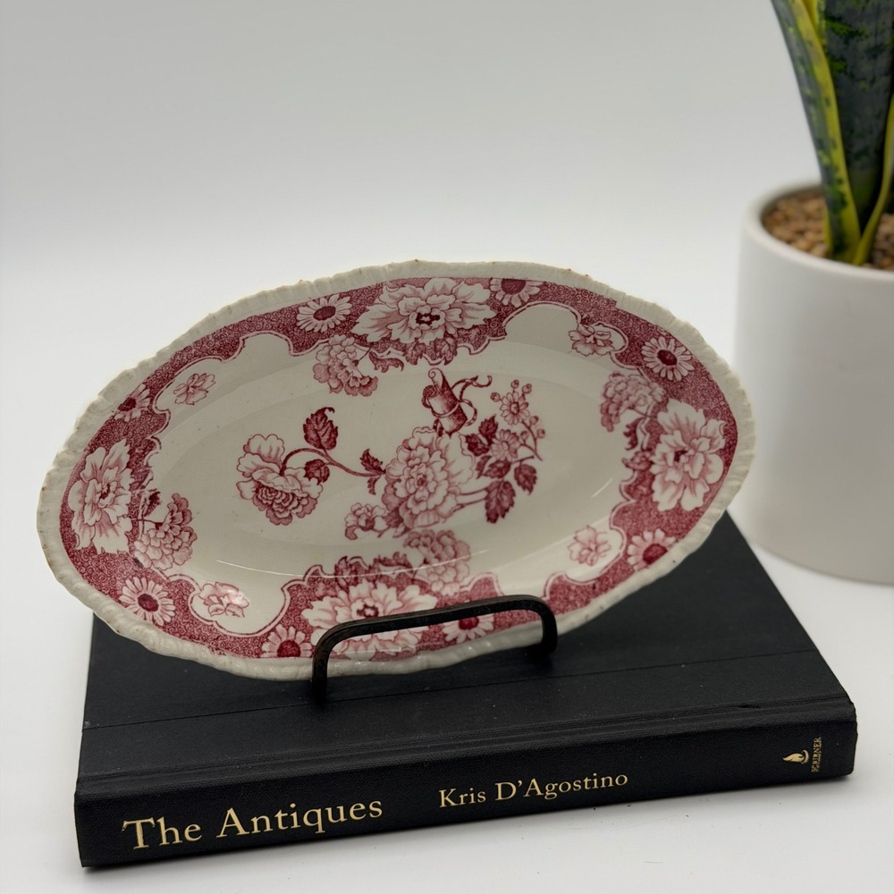 Vintage Wood & Sons Cambridge Red Transferware Scalloped Oval Dish England
